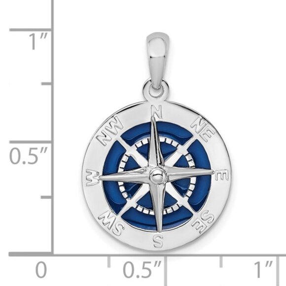 Million Charms 925 Sterling Silver Nautical Blue Enamel Compass Pendant, Small - Picture 2 of 6